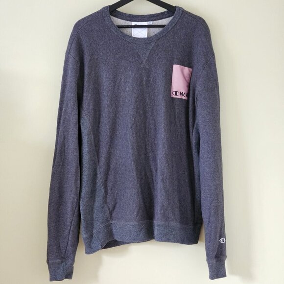 Champion x Wood Wood Sweatshirt Mens XL Heathered Gray LS Made In Italy Preppy - Picture 1 of 16